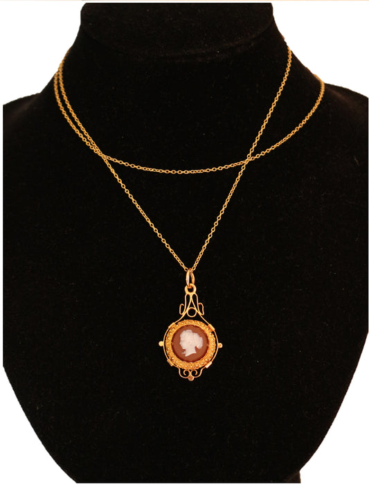 Collier Pendentif Camée Sur Cornaline Or Jaune