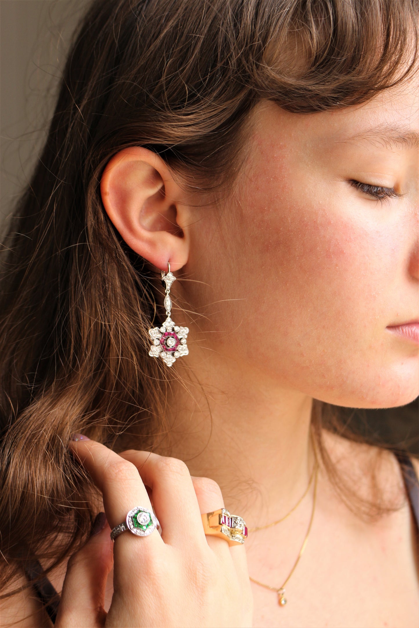 Pendants d'Oreilles Diamants & Rubis