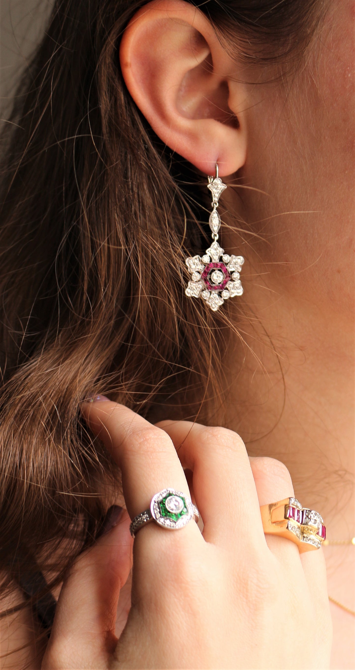 Pendants d'Oreilles Diamants & Rubis