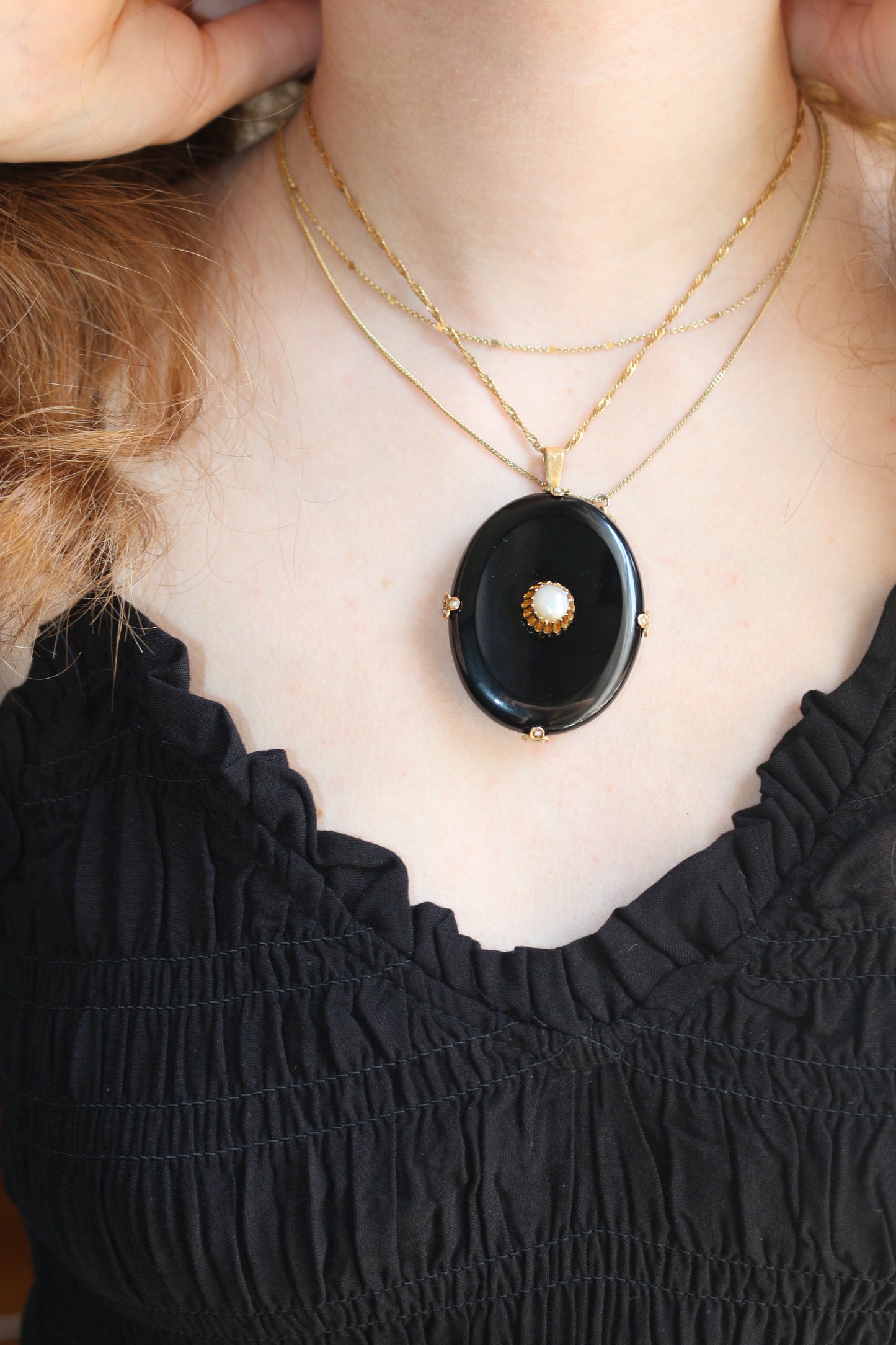 Pendentif En Onyx Et Perles XIXe