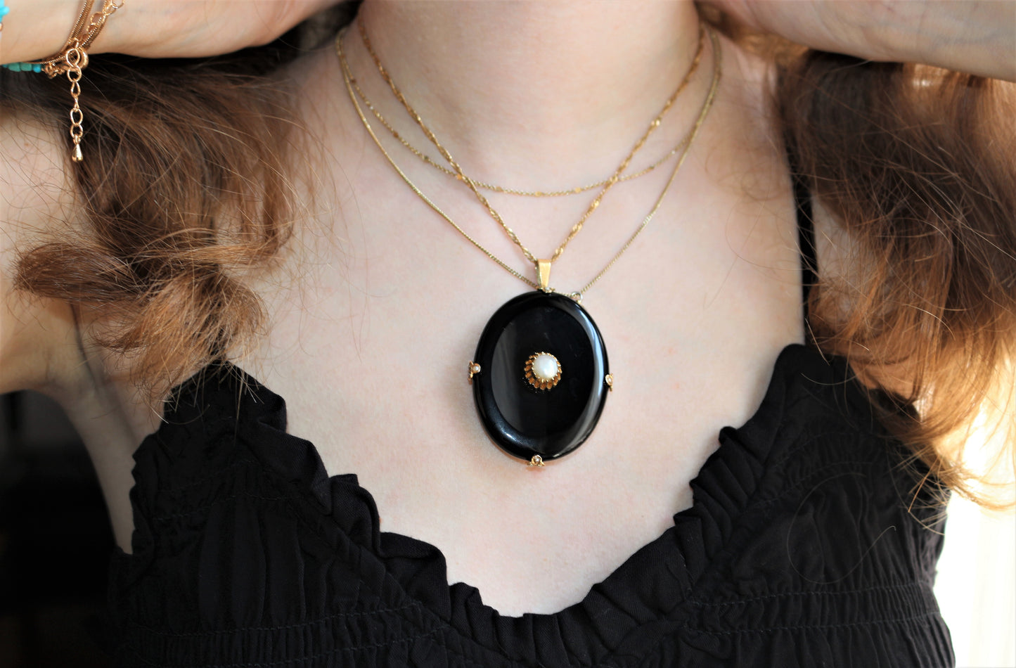Pendentif En Onyx Et Perles XIXe