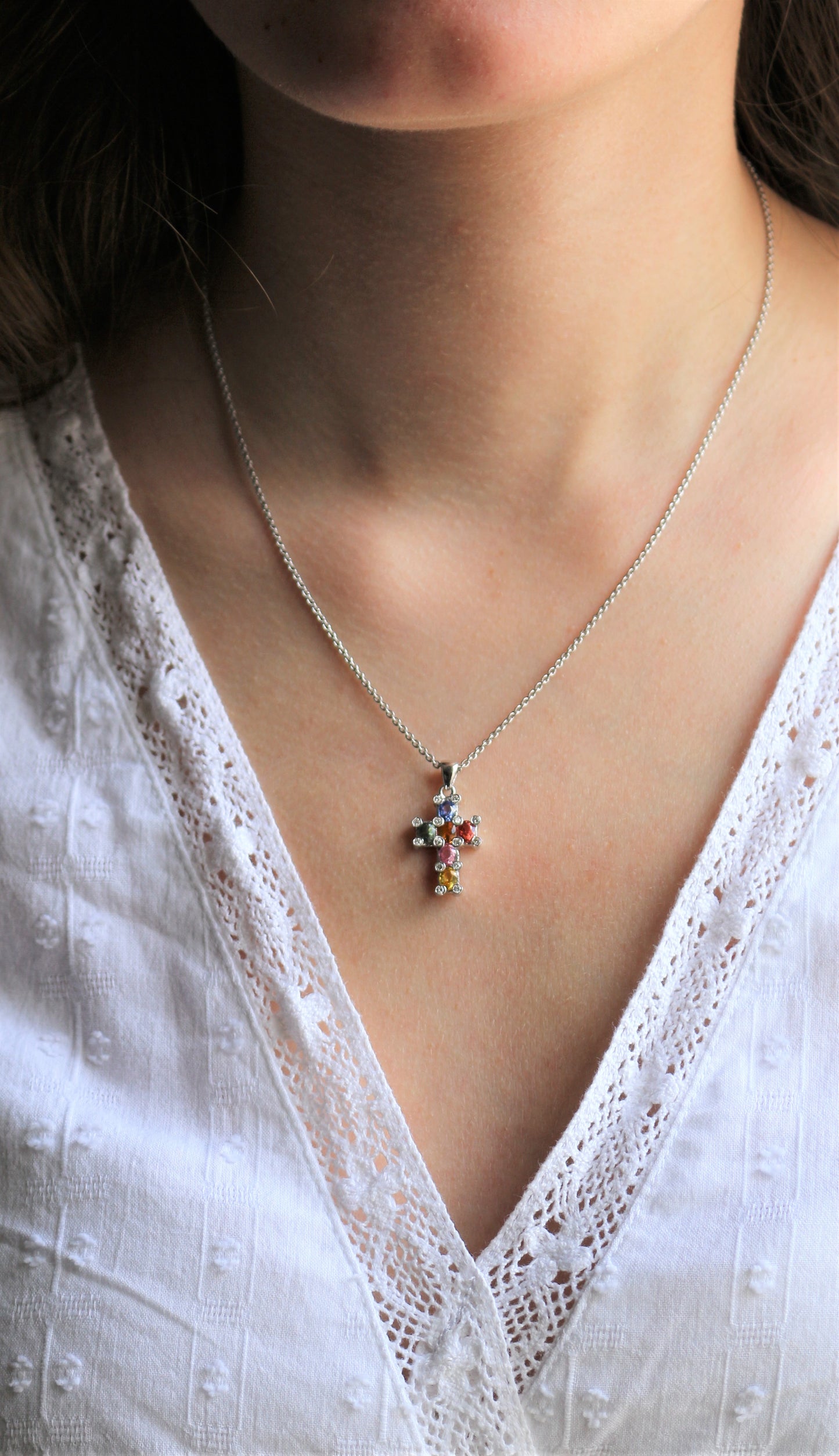 Collier Pendentif Croix multicolore