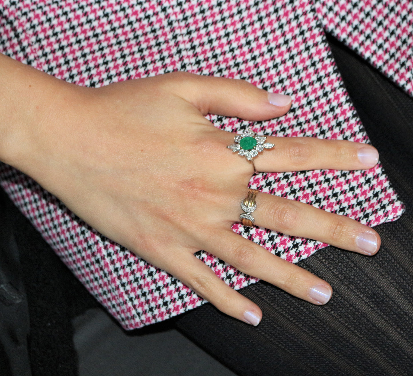 Bague Navette émeraude Et Diamants