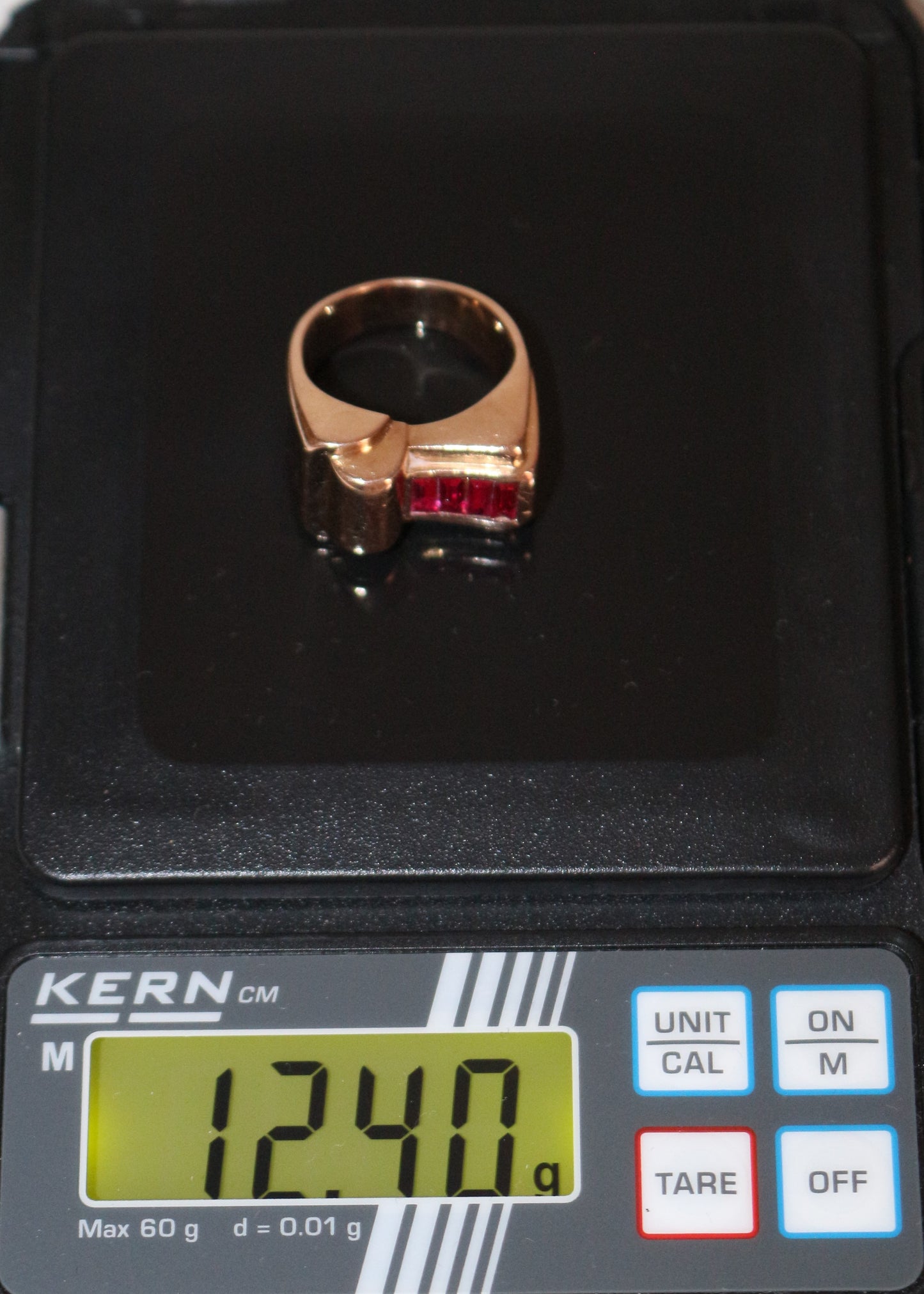 Bague Tank Or Jaune Et Pierres Rouges