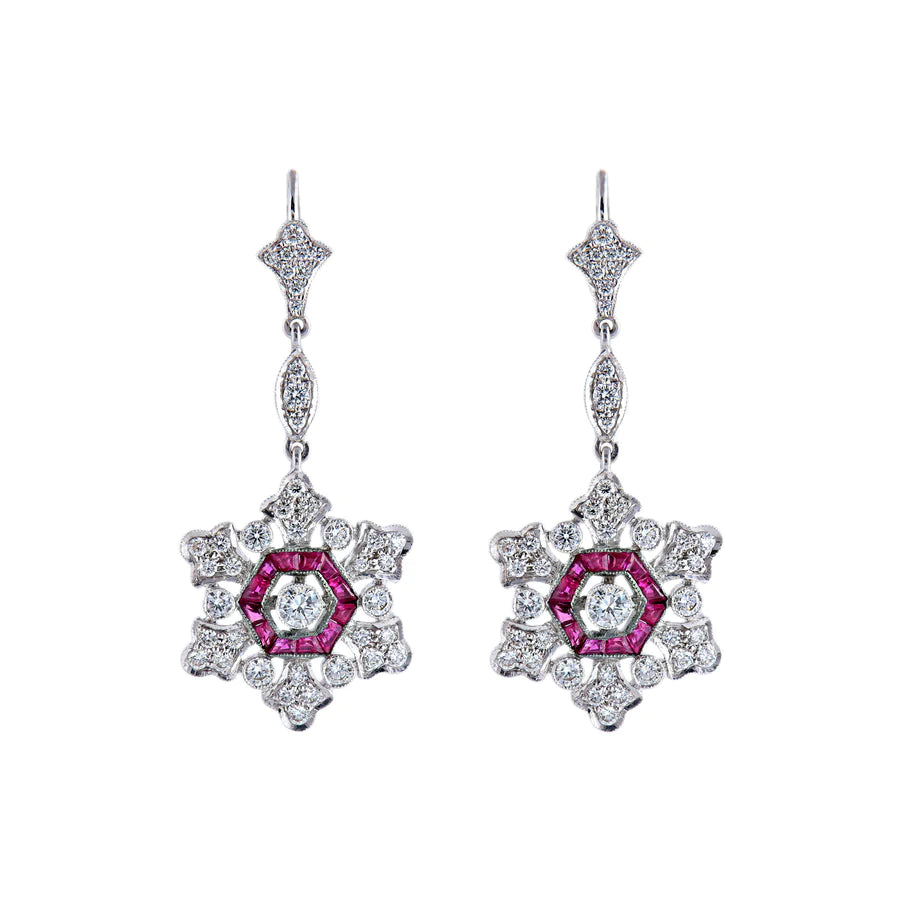 Pendants d'Oreilles Diamants & Rubis