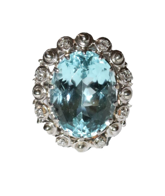 Bague en or et platine aigue-marine