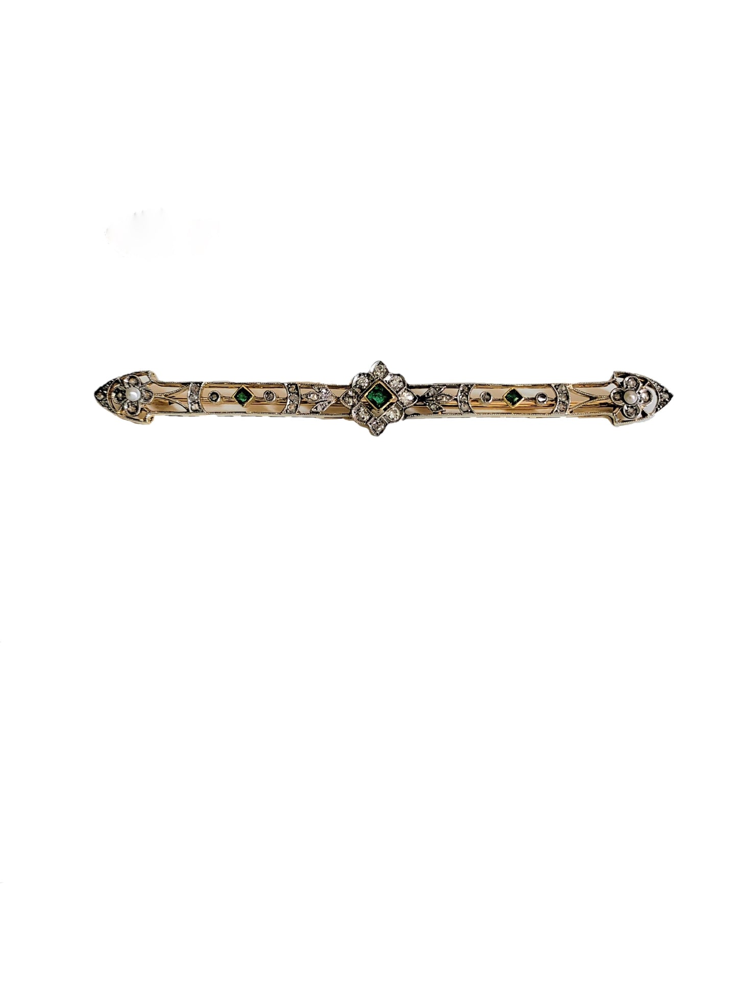 Broche barrette émeraudes, Perles, Diamants