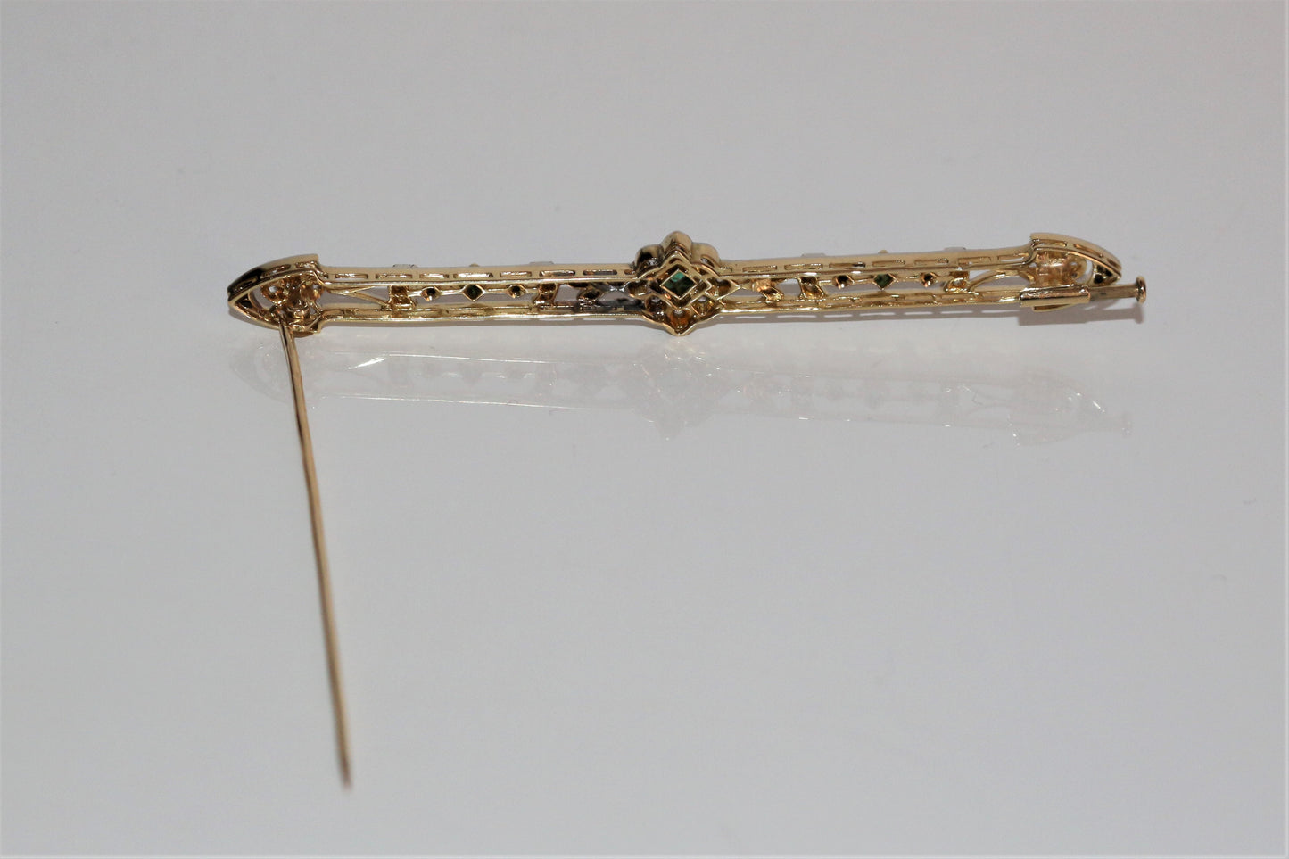 Broche barrette émeraudes, Perles, Diamants