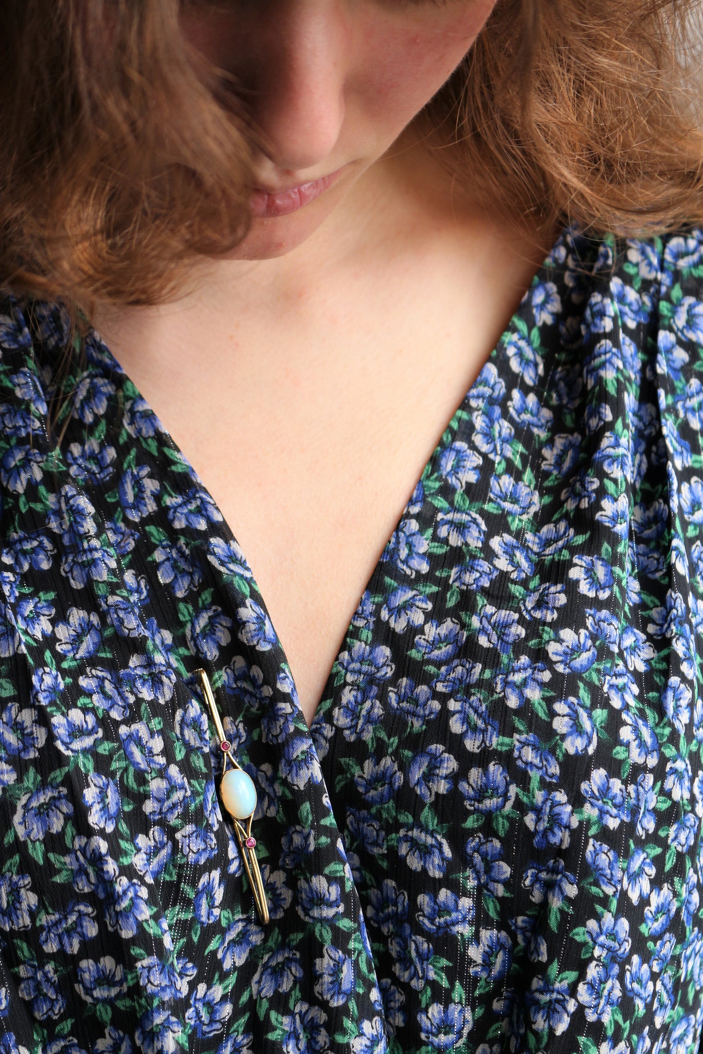 Broche barrette Opale Et Rubis Art Déco