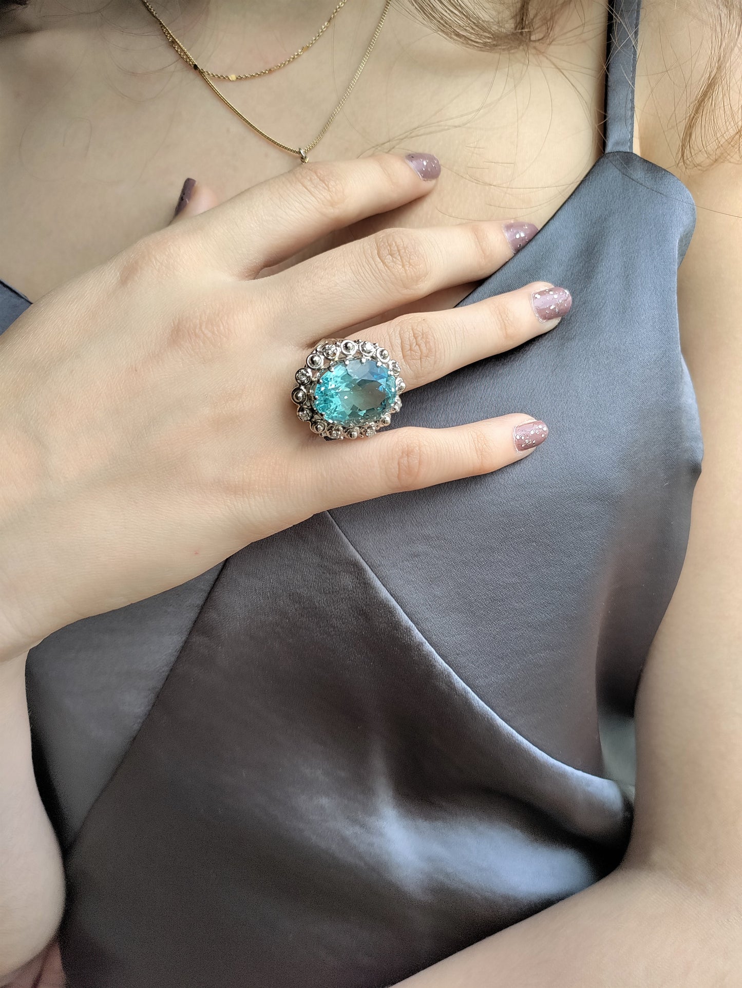 Bague en or et platine aigue-marine