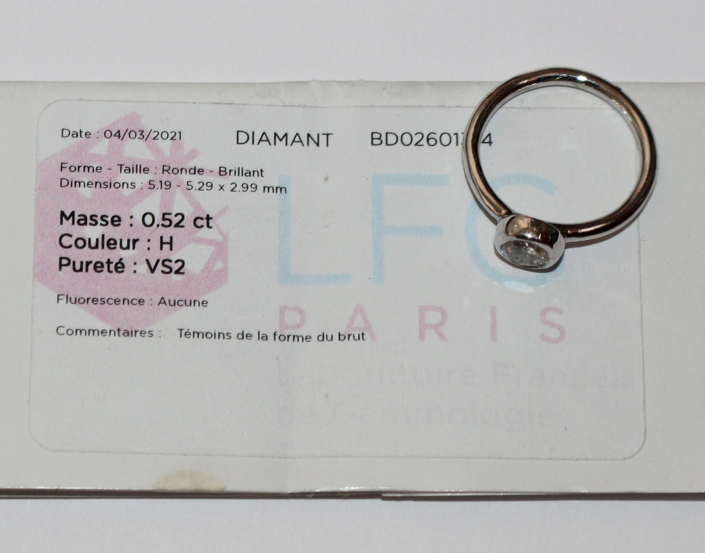 Bague Solitaire Avec Pli Certificat LFG