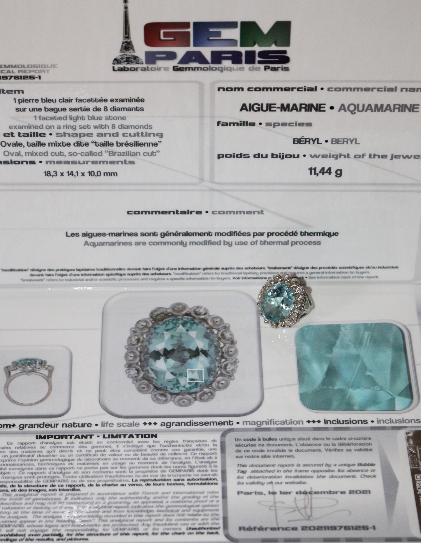 Bague en or et platine aigue-marine