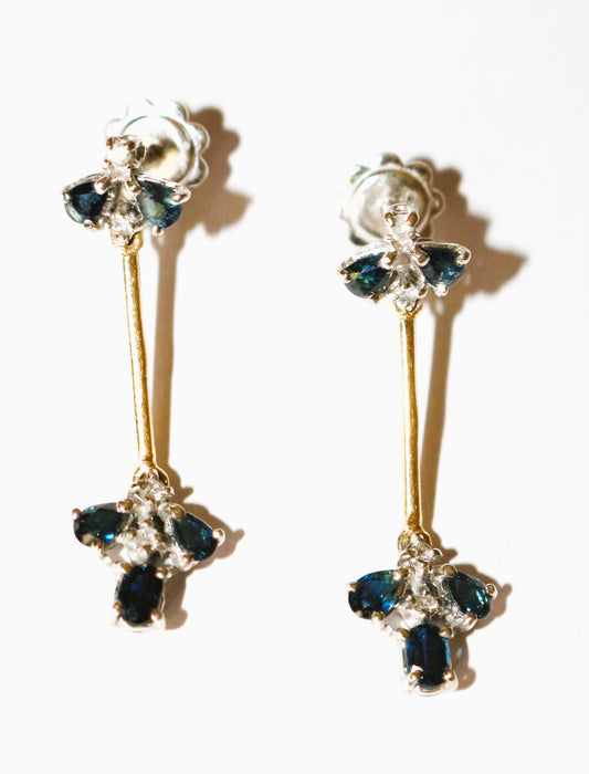 Paire de pendants d'oreilles 2 ors saphirs et brillants