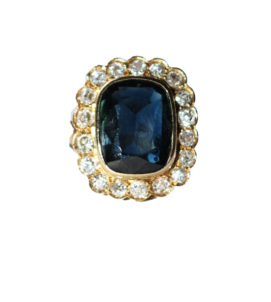 Bague Vintage Or Jaune Saphir Bleu Intense