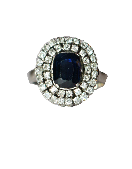 Bague Saphir Double Entourage Diamants Or Blanc