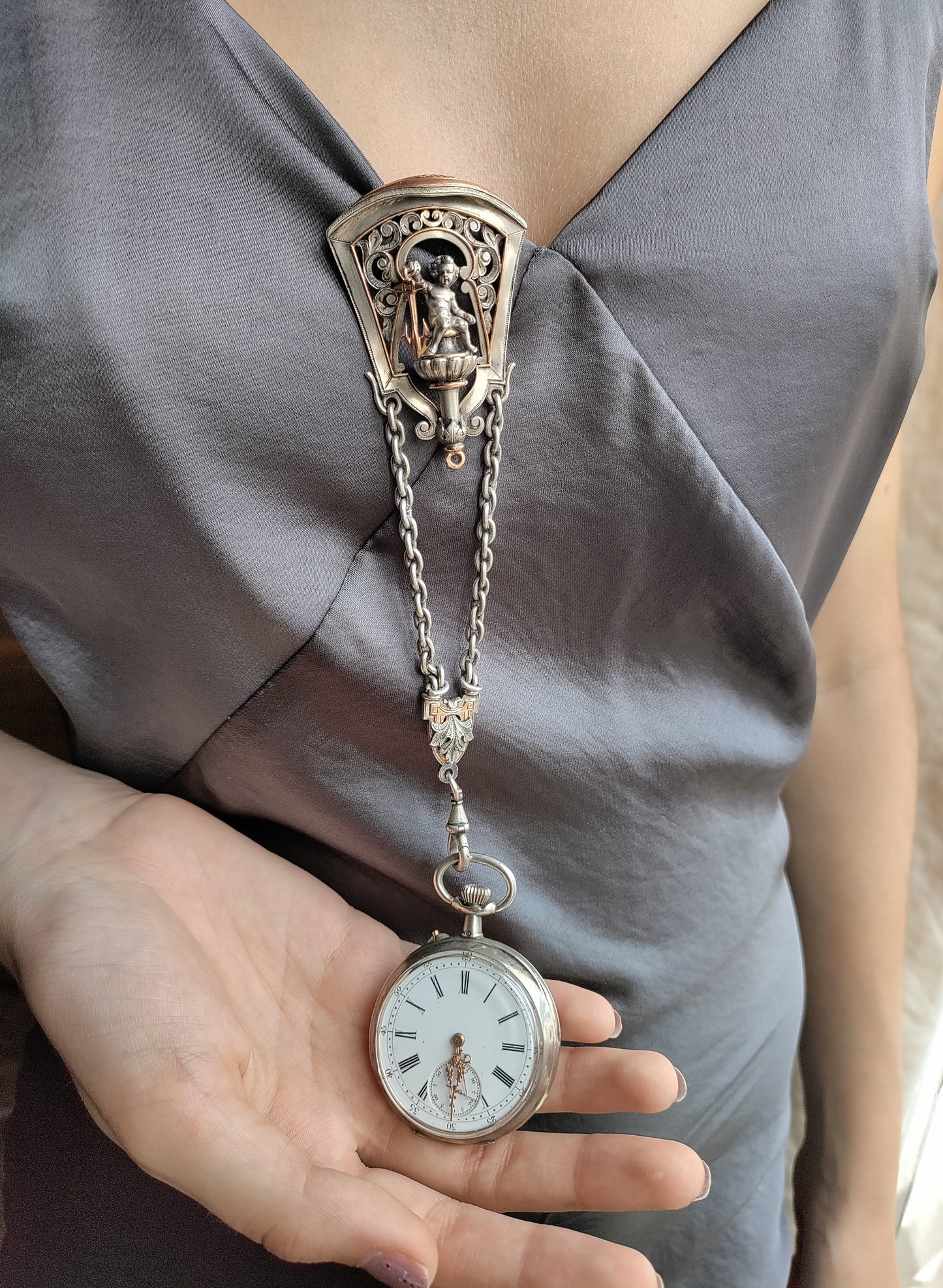 Châtelaine en argent 1860 Et Montre Gousset