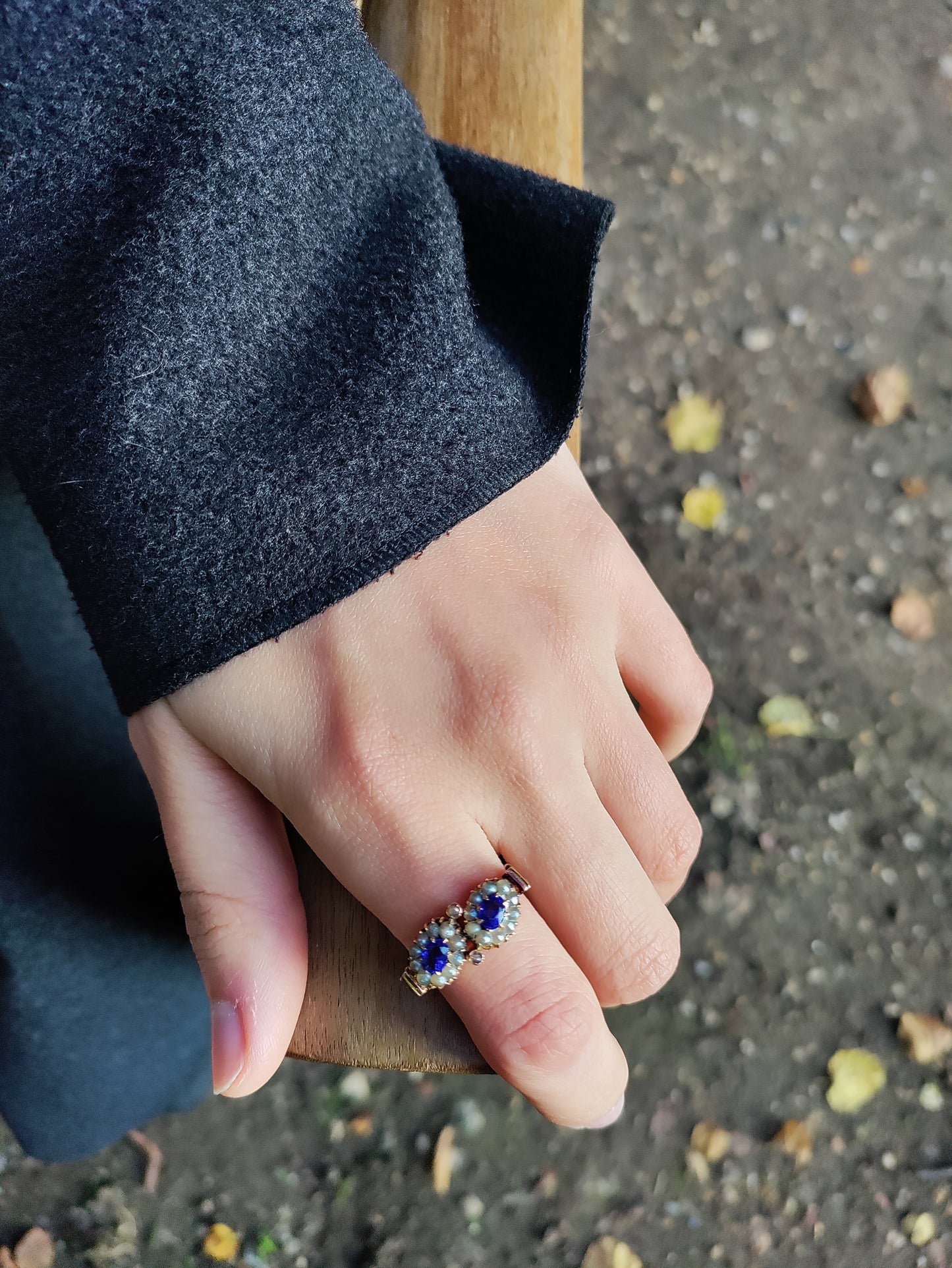 Bague Duo Ancienne Perles Et Pierres Bleues